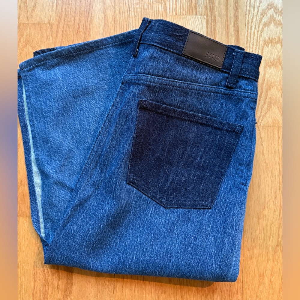 Rails Denim Midi Skirt Size 29 | Contrast Panel Blue Jean Skirt